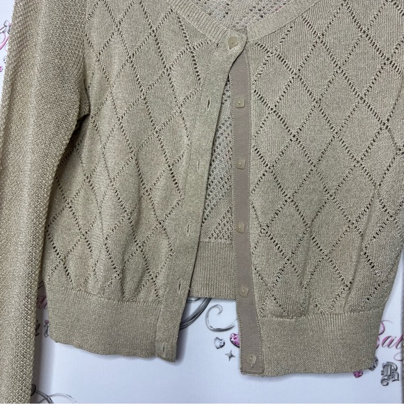 MOTH sparkly gold cardigan glitter button up crochet knitted cute  Anthropologie - Picture 4 of 12